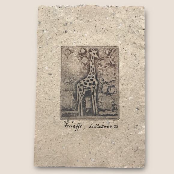 Animal Print Etchings on Handmade Paper by Emmanuel Mukwiro "Zebra" & "Giraffe" - Picture 3 of 7